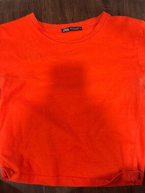 Zara Orange Crewneck Short-Sleeve Tee